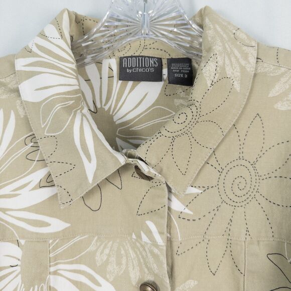 Additions by Chicos Floral Cotton Twill Button Jacket Womens 3 (XL) Khaki Beige - Picture 7 of 16